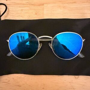 Round Blue Reflective Style Retro Sunglasses